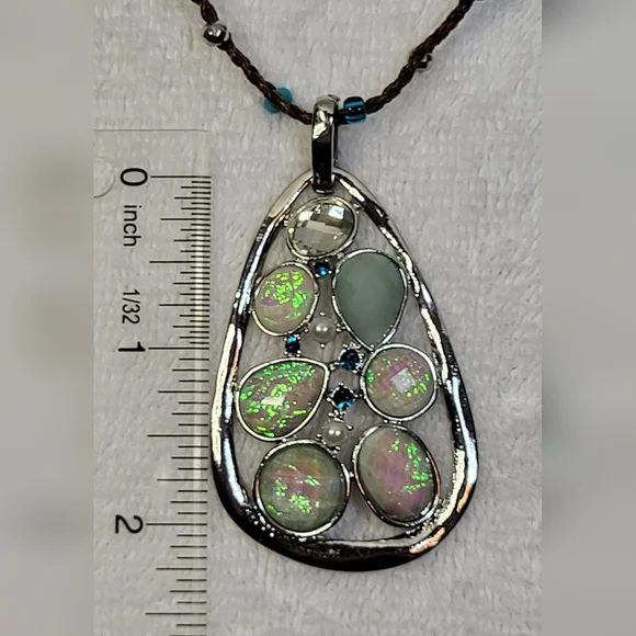 CATO Turquoise Opalescent Drop Necklace and Dangle Earrings Set / Pierced - Picture 4 of 5